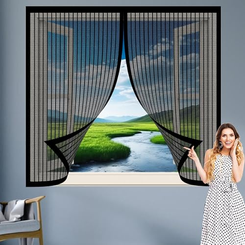 Mosquitera Magnética para Ventanas 90 x 165 cm sin Taladrar Mosquiteras con Imán para Ventana Abatible Cierre Automaticamente para Habitación Salón Ventanas, Negro