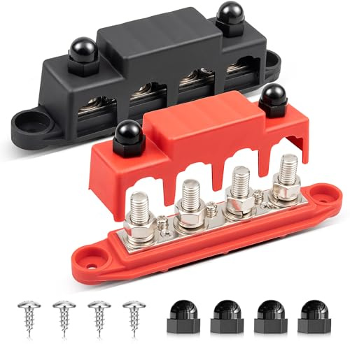 RED WOLF 150A Sammelschienen Verteilerblock 12V-48V DC, Verteilerschiene mit 4x M10 & 3x M4 Klemmenbolzen für Auto Marine RV Wohnmobil Lkw Elektrik System Busbar Positive Masse Stromverteilungsblock