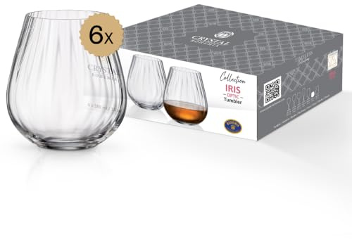 Crystal Bohemia Whiskygläser - 6er Set, je 380 ml, spülmaschinenfest, langlebig & handgefertigt - Elegante Tumbler aus Kristallglas - Kratzfeste Universal- und Trinkgläser - Ideal als Geschenk