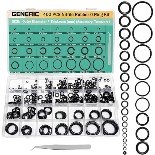 400Pcs Black Small O Ring Assortment Kits 24 Sizes Metric Nitrile Rubber O Ring Set,Faucet Repair kit, Hose, for Car Auto Vehicle Repair Faucet Plumbing Air -ID*CS(mm)