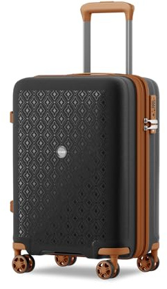 Kono Valise Cabine Extensible Bagages Cabine Valise de Voyage Bagage à Main Valise Rigide en Polypropylène avec 4 roulettes Pivotantes Serrure à Combinaison TSA (Noir/Marron)