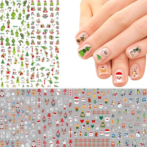 8 Blatt Nagelsticker Weihnachten,Selbstklebend Nagelaufkleber,Deko Weihnachtssticker Nägel,Weihnachten Winterurlaub Dekoration Nageldesign Zubehör