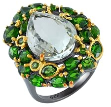 Bague en argent sterling 925 plaqué or rhodium noir améthyste verte diopside 16 x 12 mm marquise 5 x 3 mm ovale 6 x 3 mm rond 7 x 5 mm 5 x 3 mm 2 mm SZ- 56 (17,8), O 1/2