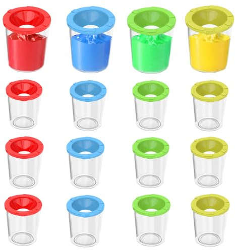 QoTang 16 vasos con pincel, vasos de pintura con protección antiderrames, vasos de pintura con tapa, vasos de tinta para suministros escolares, clases de arte, 4 colores
