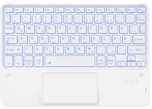 CACOE Tastatur mit Touchpad, Tastatur Kabellose mit 7 Farben Beleuchtete kompatibel mit iPad, Android Tablet, Windows, 10 Zoll, Weiß