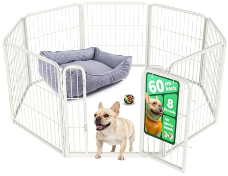 FXW Homeplus Welpenauslauf für Innen, 60 cm, 8-teilig | Entspanntes Spielen, Halboffen, Leichter Aufbau, Schwellenloses Tor, Erweiterbar, Für Welpen und kleine Hunde, Patentiert