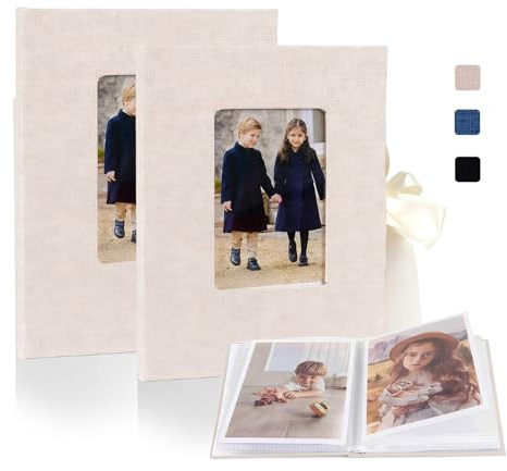 2 Pack Fotoalbum Einsteckalbum, Leinen-Fotoalben für 100 15,2 x 10,2 cm große Bilder, Fotoalbum Zum Einstecken mit Band