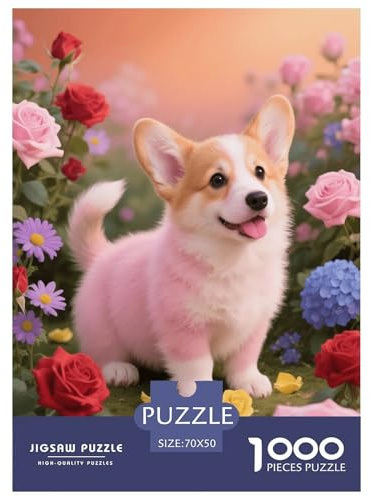 Puzzle Chiot Corgi 1000 Pièces pour Adultes Et Enfants, Jeu-éducatif, Casse-tête Pink Buisson de Roses, DéCoration, Idée Cadeau 70x50cm/1000pcs