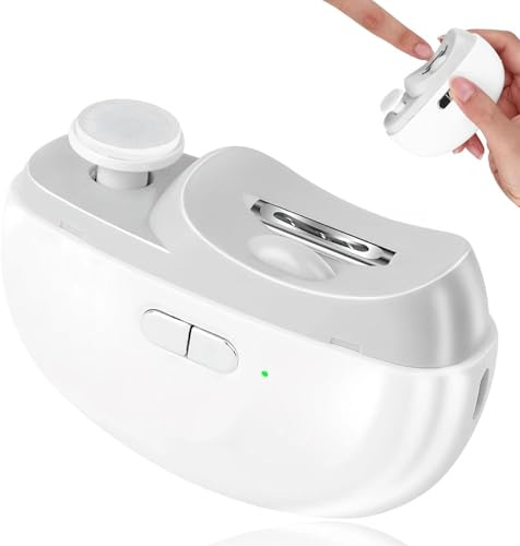 DAILIENFUS Elektrischer Nagelknipser 3-in-1 mit Polierfunktion & LED-Licht, Automatischer Nageltrimmer für Hände und Füße, Nagelfeile Elektrisch für Sichere und Trimmen PolierenNägeln (Weiß)