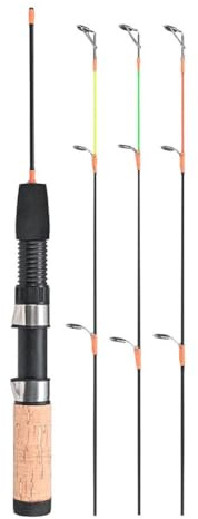 Gettimore Caña de pescar en hielo de 32 a 60 cm con mango de corcho, caña de viaje de carbono ligera de 58 g, tres puntas de caña suaves y duras para pesca de giro sensible, carrete no incluido