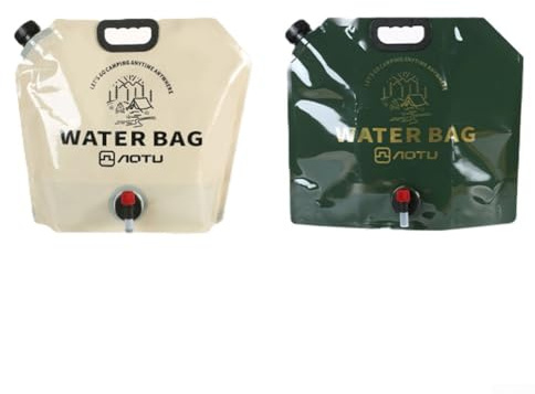 Yhenlovtt Sac à eau d'extérieur pliable et portable de 9 L avec robinet réglable pour camping, pique-nique et randonnée, matériau PE de qualité alimentaire, étanche en kaki et vert militaire (9 L kaki