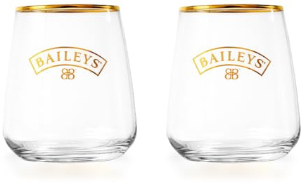 Albellion 2 Stück 0,33l Original BaiIeys Longdrink Tumbler Gläser Likör Gläser-Set mit goldenem Schriftzug, Glas, Transparent