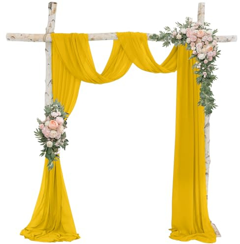 ROMANKAS Wedding Arch Draping Fabric Gold Sheer Fabric for Draping 20ft Chiffon Drapes for Wedding Arch Draping Fabric Luxury Sheers Ceiling Drapery for Wedding Ceremony Party Arch Decoration
