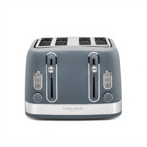 Laura Ashley Dark Slate 4 Slice Toaster - Easy to Use Bread Toaster 4 Slice | Wide Slots, High Lift Lever, 7 Browning Levels, Independent Dual Controls, Defrost & Reheat Modes, Removable Crumb Trays