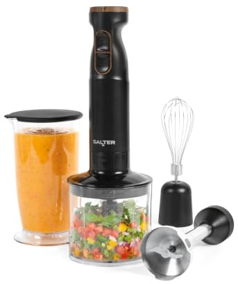 Salter Toronto Hand Blender Set 3-In-1, 1000W With 700ml Processor | Variable Speed Control, Turbo Function, Detachable Stainless Steel Attachments, Whisk And Chopper Bowl, Storage Lid Included