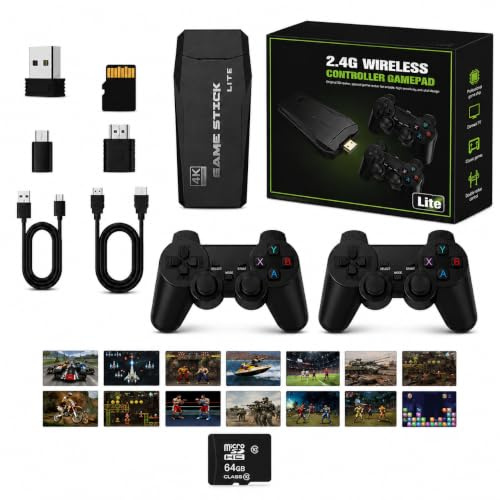 Console di Gioco Retro Senza Fili, Console Retro Wireless 4K, Set con 2 Controller Neri, Dongle HDMI, 9 Emulatori Integrati, 20.000+ Giochi Preinstallati, Versione 2026，64G 23000Games