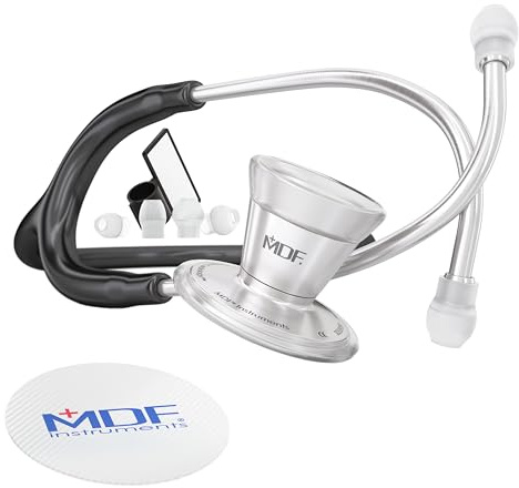 MDF Klassisches Kardiologie-Zweikopf-Stethoskop - mit Brustst¸ck und Kopfteil aus rostfreiem Stahl -Gratis-Parts-for-Life MDF79711 (Schwarz)