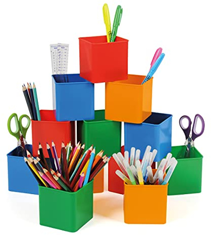 SHOW-ME Classmaster SP12 Desk Organiser Pots, Plastic Storage Tidy Containers for Stationary Supplies, School Supplies and Home Office