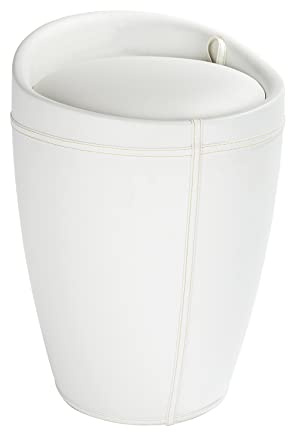 WENKO Badhocker Mod. Candy Leder Optik Weiß, Hocker mit Stauraum für das Badezimmer und Wohnzimmer, integrierter Wäschesammler, ABS-Kunststoff, BPA-frei, Fassungsvermögen 20 L, Ø 36 x 50,5 cm