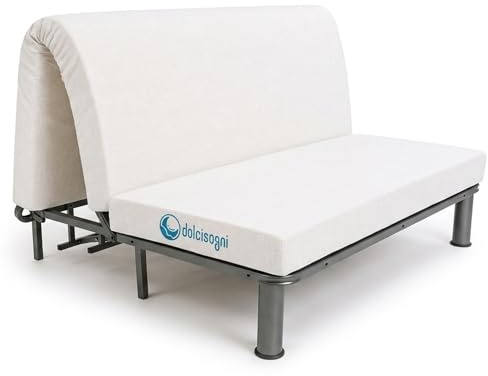 DOLCI SOGNI Materasso per Divano Letto 160x190 cm OEKO-TEX® Dotato di Laccetti di Fissaggio, Sfoderabile e Lavabile, Materasso Pieghevole Matrimoniale con Taglio Seduta a 60 cm, 100% Made in Italy