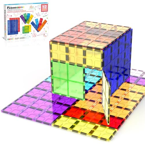 Kids Toy Magnetic Building Blocks Magnet Tiles Supersized PicassoTiles 12pc Large Stabilizer Base Jumbo XL Plate Foundation Education Construction Kit Engineering STEM Children Learning Stacking Set