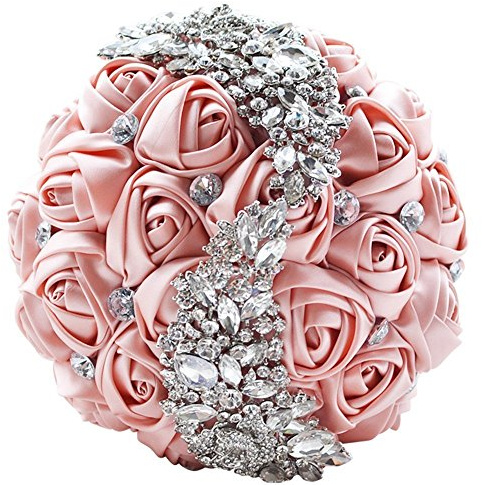 Fouriding Bouquet da Sposa Wedding Bouquet Damigella d'onore Diamante Tenendo il Fiore Raso Spilla Regalo di San Valentino