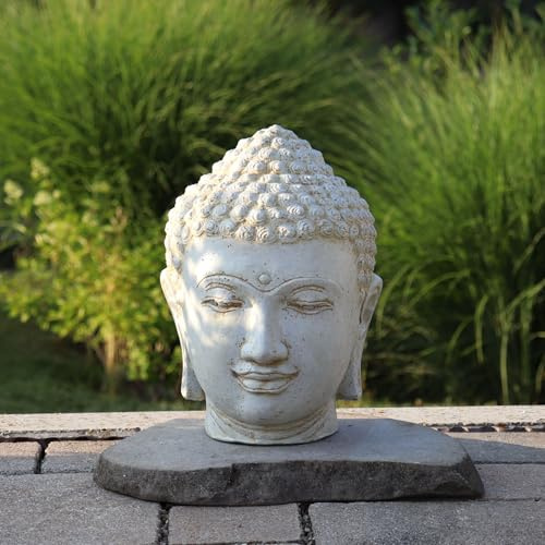 STONE art & more Buddha-Kopf, weiß antik, 30 cm, Steinfigur, Steinguss, frostfest