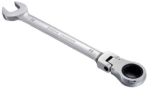 KATUR Llave de Carraca Combinada 22mm, Llave de Carraca con Cabeza Flexible, Diseño Industrial de Doble Uso, Herramienta Profesional Métrica de Acero Cromo Vanadio