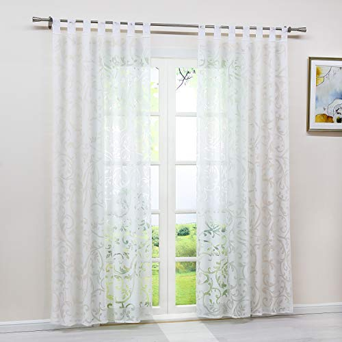 Heichkell Voile Gardinenschal mit Schlaufen Transparent Vorhang mit Ausbrenner Design Wohnzimmer Gardine 1PC Store BxH 140x145cm Weiß