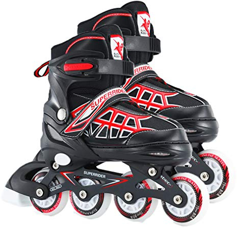 WANGLXST Mode Inline Skates für Kinder Verstellbar Mit Schutzausrüstung, Rollschuhe PU Verschleißfeste Roller Skates Inliner für Mädchen und Jungen Kinder, Black, S