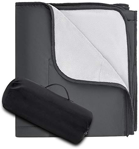 Fleece Picknickdecke Wasserdicht Winddichte Rückseite Groß 147 X 208 Cm Stranddecke Feuchtigkeitsbeständige Matte Dick Faltbar Waschmaschinenfest Draussen Teppich Zum Camping Wandern Reise (Grau)