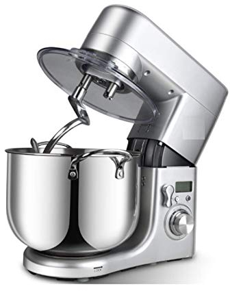 JHNEA Robot Pâtissier, 10L Robot avec Kit pâtisserie (Fouet à Fils, Batteur, Crochet), Bol en Acier Inoxydable, Couvercle Verseur, 6 Vitesses avec Fonction Pulse, 1500W, avec écran LCD,Sliver