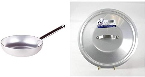 Pentole Agnelli ALMA111B40 Padella Alta per Saltare, Manico Tubolare, Alluminio Professionale, Argento, ø 40 cm & ALMA12940 Coperchio Rotondo Pesante con Ponticello, Alluminio, 40 cm