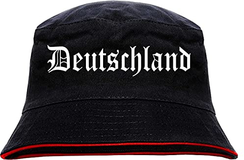 Deutschland Fischerhut - Altdeutsch - Bedruckt - Bucket Hat Anglerhut Hut L/XL SchwarzRot