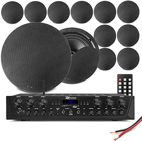 Power Dynamics PV260BT 6-Zone Multi Room Ceiling Speaker System Bluetooth Home Audio Amplifier with 12x NCSS6B 6.5-Inch Speakers & Installation Cable Kit