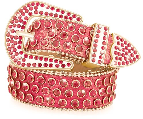 Xpvezl Nietengürtel mit Strasssteinen für Damen und Herren, BB-Gürtel, Y2K-Stil, Cowgirl-Gürtel, Westerngürtel, Festivals, Geschenke, Rot/Ausflug, einfarbig (Getaway Solids), M: fit waist size 33-37