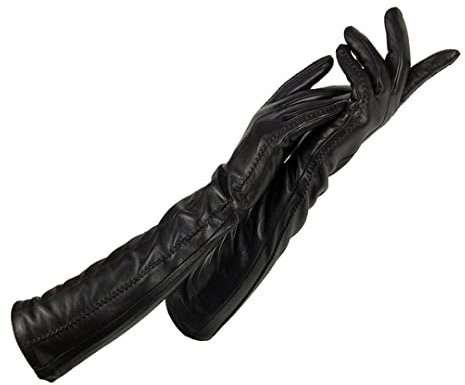 Damen Handschuhe Winter Warm Kaschmir Gefüttert Damen Handschuhe Lange Handschuhe Ellenbogenpolster Lederhandschuhe Schwarz 7