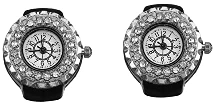 Mikikit 2 Stück Modische Diamant-Armbanduhr Schmuckuhr -anzeige Fingeruhr Für Männer Und Frauen