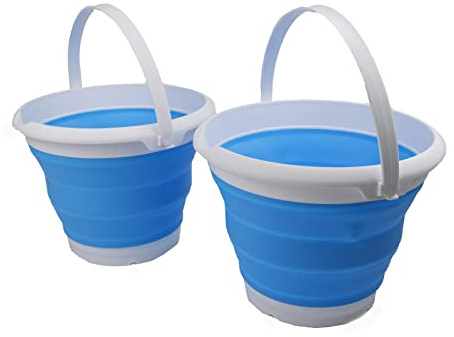 SAMMART 8.5L zusammenklappbarer Plastikeimer – Faltbare runde Wanne – tragbarer Wassereimer zum Angeln – platzsparender Outdoor-Wassertopf. Größe 31cm Durchmesser (Weiß/Marineblau, 2)