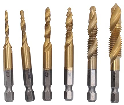 Kombi Bohrer Bit, 6 Stück Gewindebohrer HHS Feingewinde Schraubenbohrer M3 M4 M5 M 6 M8 M10 Spiralgewindebohrer Set Zum Bohren Und Gewindeschneiden