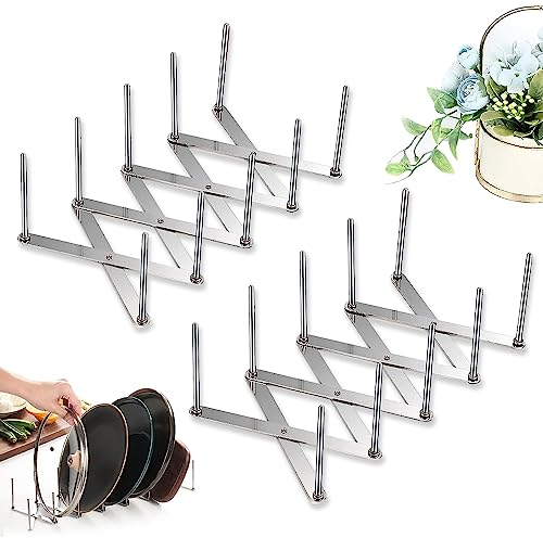 Riisoyu Topfdeckelhalter, 2 STK Deckelhalter Schublade Rippchenhalter aus Edelstah Topfdeckel Aufbewahrung organizer Dämpfer Abtropfgestell Verstellbarer pfannenhalter für Schublade Geschirrständer
