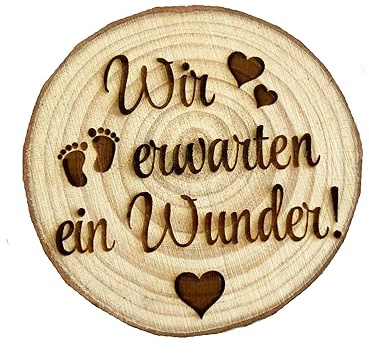 Verkündung Schwangerschaft Kühlschrankmagnet Holz kleine Baumscheibe Ankündigung Baby Geschenkidee Wir erwarten EIN Wunder