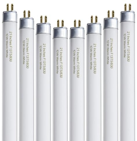 8 Pack 21 Inch T5 Fluorescent Light Bulb 13 Watt F13T5/WW Compatible with Sylvania Satco Philips GE Under Cabinet Tube Light Warm White 800 Lumen G5 Base 8 Count