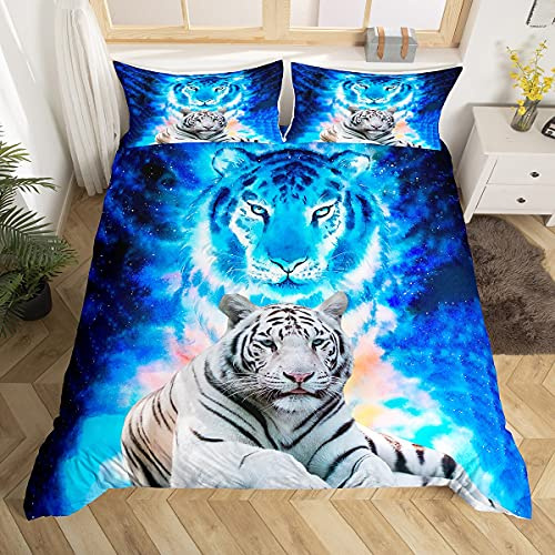 Tigre imprimé Housse de Couette thème de la faune Parure de Lit bleu Galaxy literie set Enfants Adultes Animaux Sauvages Safari chat imprimé Housse de Couette 200x200cm doux décoration de chambre