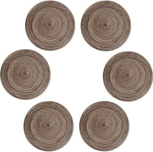 Manteles Individuales & Almohadilla de Mesa de Redondos， Salvamanteles Individuales 38cm，Lavables，Antideslizantes，para Cocina，Mesa de Comedor，Estilo Europeo，Tela Tejida a Mano Interiores （Café）