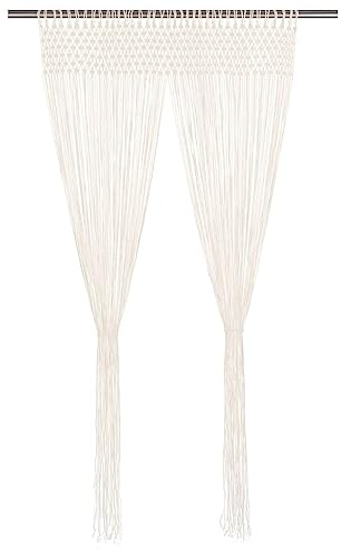 FENLAX Makramee Vorhang 140x240 cm Baumwolle Fadenvorhänge für Türen Vorhang Balkontür Türvorhang Fenstervorhang Raumteiler Vielseitigen Fadenvorhängen Schaufensterdekoration