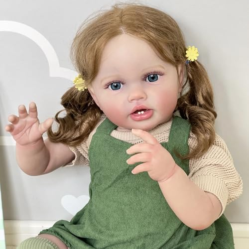 YIHANGG 24Zoll Reborn Baby Puppe Kleinkind Neugeborenes Prinzessin Mädchen 60cm Lebensecht 3D Haut Kunstpuppe mit Blondem Haar Weihnachten Geburtstag Geschenke