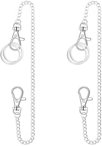 WKRTDY Lot 2 Chaines Porte-Clés Longueur 25cm en Acier Inoxydable avec Mousqueton et Porte-Clés, Chaîne à Maillons Argentés pour Hommes et Femmes, Parfaite pour Porte-Monnaie et Pantalon