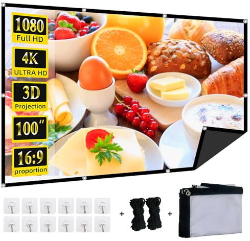 Schermo portatile per proiettore da 100, XINLEMY 4K HD 16:9, anti-piega, pieghevole, con retro nero, assorbe la luce, lavabile, per interni ed esterni, per home theater, cortile, interni ed esterni