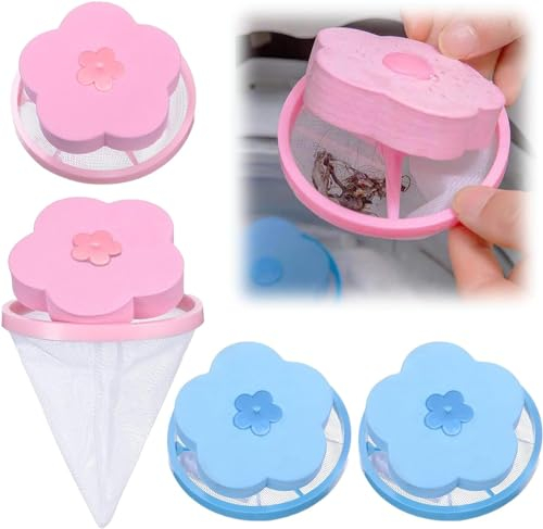 4Pcs Filtre à Cheveux pour Machine à Laver, Filtre Cheveux Machine à Laver Réutilisable sac en Filet à Peluches Flottant, Poils Animaux Nettoyage Outil, Ramasse Poil Machine a Laver pour Nettoyer Poil